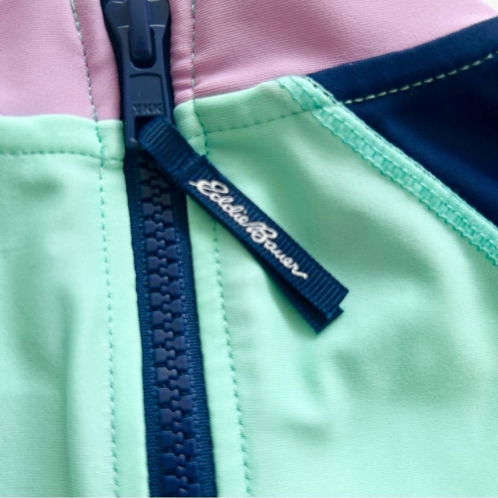 Eddie Bauer Kids Swim Rashguard SS Top Back Neck 1/4 Zip Colorblock Sz Med 10/12 - Picture 7 of 9